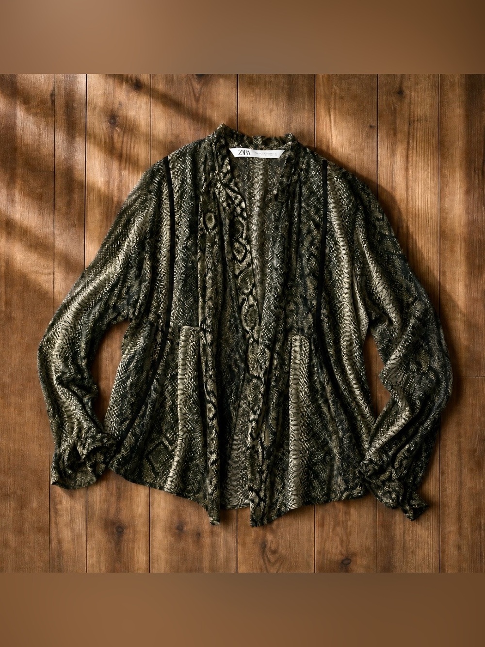 Zara Designer Snake Animal Print Chiffon Cardigan Boho Women’s Size Small
